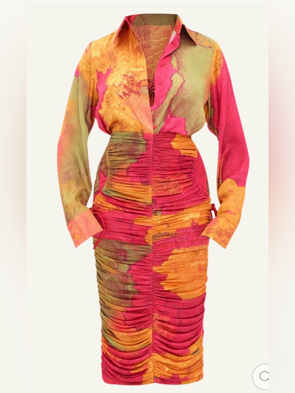 Andrea Iyamah TAKA Mesh Ruched Midi SKIRT in Pink & Orange ERO - II PRT NEW NWT